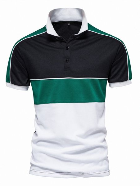 

men color block contrast piping polo shirt g8wr#, White;black