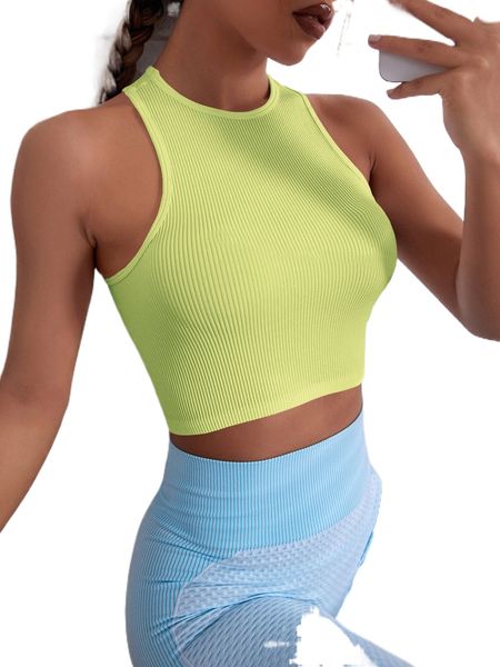 

seamless solid racer back crop sports tank 420u#, Gray