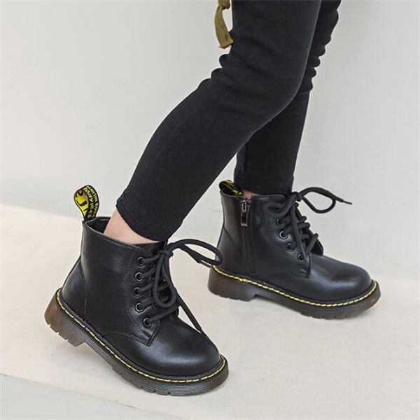 

boy' martin boots 2022 autumn new fashion genuine leather shoes girls short boot comfortable warm children winter shoes martin boots, Black;grey