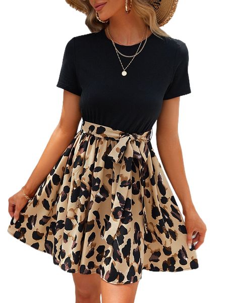 

graphic print belted dress l3dr#, Black;gray