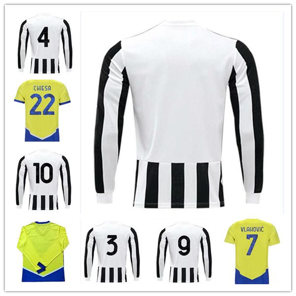 

long 21 22 vlahovic juventus fourth soccer jersey 2021 2022 kean dybala morata chiesa mckennie 4th football shirts chiellini bonucci men kid, Black;yellow