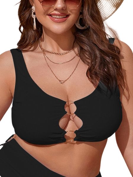 

plus ring linked cut out bikini 48sn#, Black