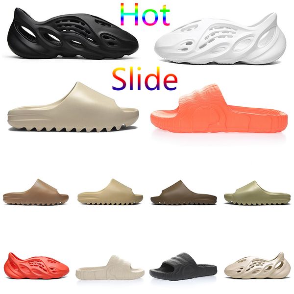 

2022 slides sandals men foam runner slippers sneakers shoes black white bone core red orange summer resin flat men women designer beach fash