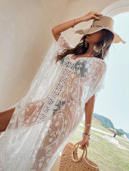 

floral embroidery cover up t4bx#, White;black