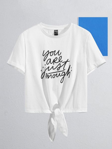 

x elizabeth graham slogan graphic knot hem tee l1jz#, White