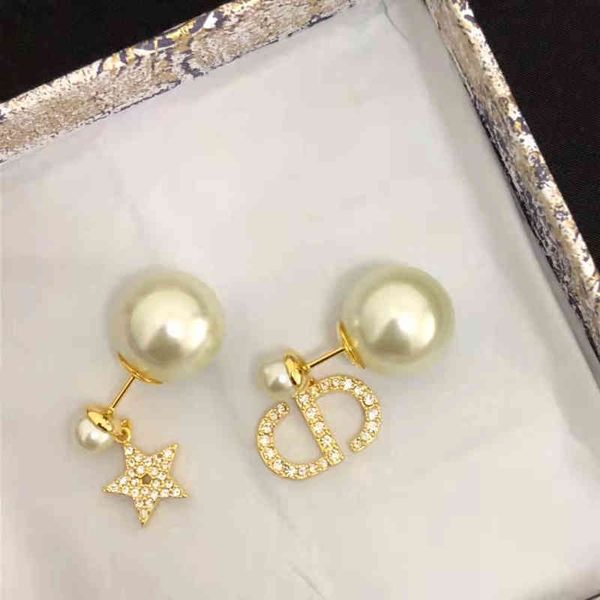 

outlet full diamond star letter pearl asymmetric earrings female advanced sense earrings, Golden