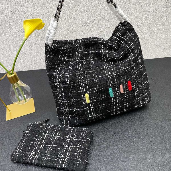 

woolen cloth beach bag crochet sunshine totes bag chains shoulder bags plain jacquard letter check large capacity fashion knitting shopping