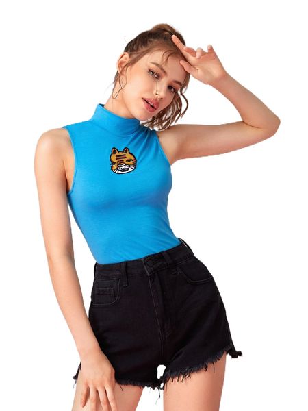 

x phoebe mcmullan high neck embroidery cartoon tank 34zu#, White