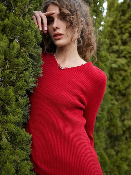 

knit mix scallop edge ribbed knit sweater 967h#, White;black