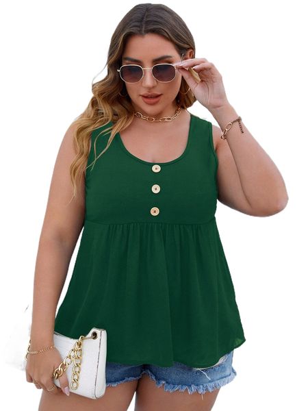 

plus button detail peplum tank m6bo#, Black