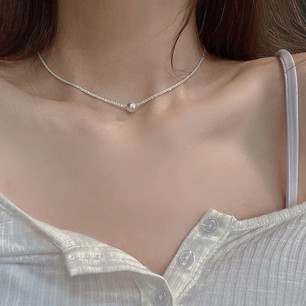 

arrived 925 sterling silver snake chain sparkling choker bead necklace clavicle wedding gift women fine jewelry 220722