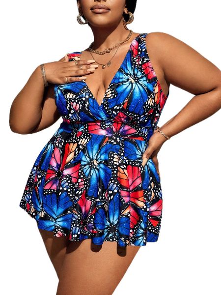 

plus butterfly print peplum bikini swimsuit q4uz#, White;black