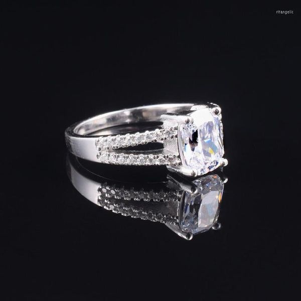 Cluster Ringe Stempel 10KT Echt 925 Sterling Silber Hochzeit Für Frauen Luxus Quadrat 3ct Diamant Engagement Finger Schmuck GiftCluster Rita22