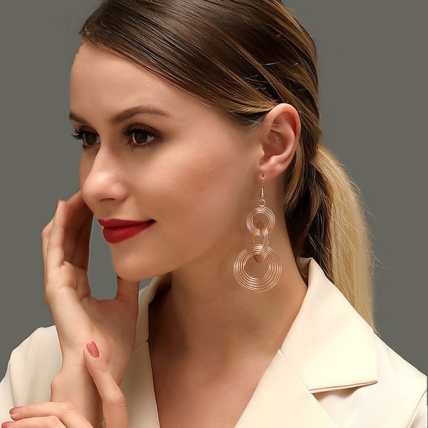 

women multi layer circle dangle earrings large round long loop hook earring european female alloy drop ear stud ornaments accessories gold w, Silver