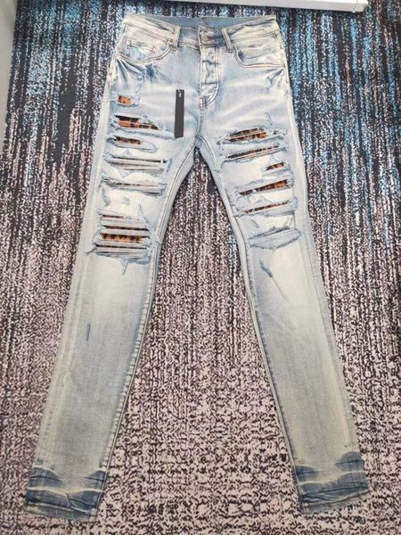 Jeans da uomo sconto rollback uomini leopard patch skinny blu jeansmen's