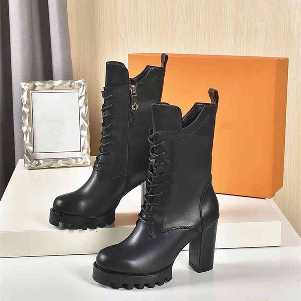 

boots cm thick heel classic women's motorcycle boots exquisite real leather british style 9.5 series, Black