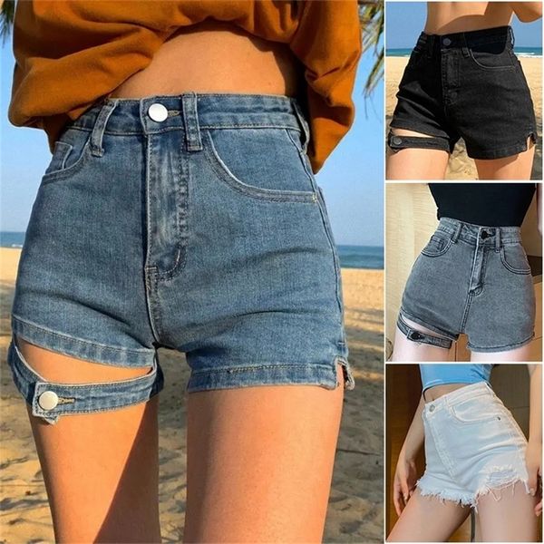 Frauen Denim Shorts Korean Style High Taille Sexy ausschneiden ästhetische Streetwear Slit Jean Ripped Summer Clothing 220419