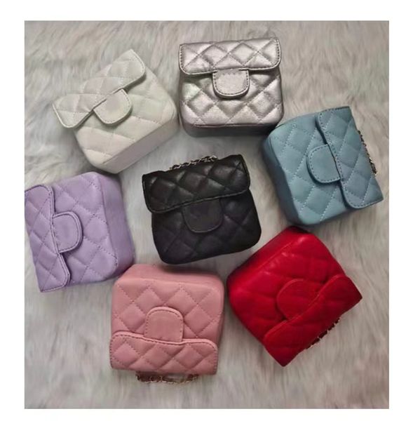 

lady style children square handbags girls diamond lattice quilted messenger bags kids chain one shoulder bag a8733, Black