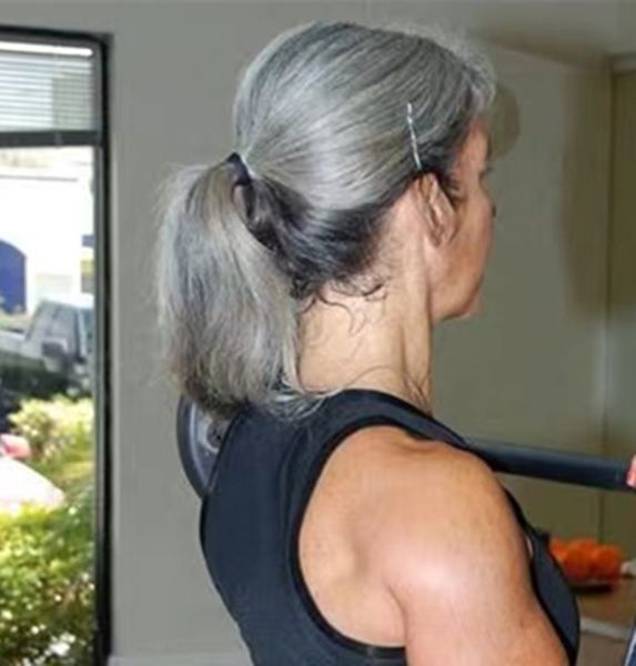 

salt and pepper natural grey ponytail hairpiece wraps gray pony tail human hair extension 10-24inch 120g 140g seamless two tone highlights d, Black