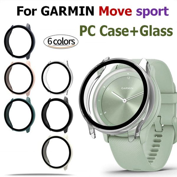 Para Garmin Move Sport Sport Smart Watch Protective Bumper Tampa Hard Edge Hard Screen Glass Protector Casagem da caixa de filme