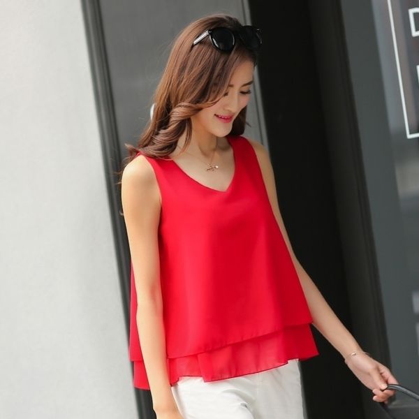 

womens and blouses chiffon women blouses summer sleeveles shirts plus size xxxl korean fashion clothing womens y200622, White