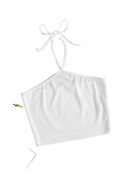 

solid tie back crop halter x09m#, White