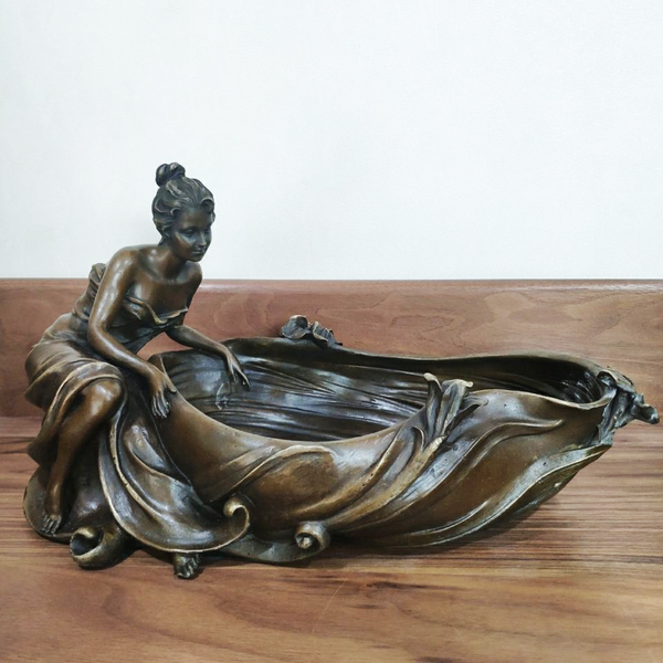 

bronze european female fruit bowl statue sculpture vintage figurine art home decor accessories, Silver