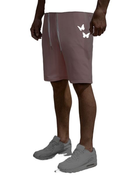 

men reflective butterfly print drawstring waist shorts 83wj#, White;black