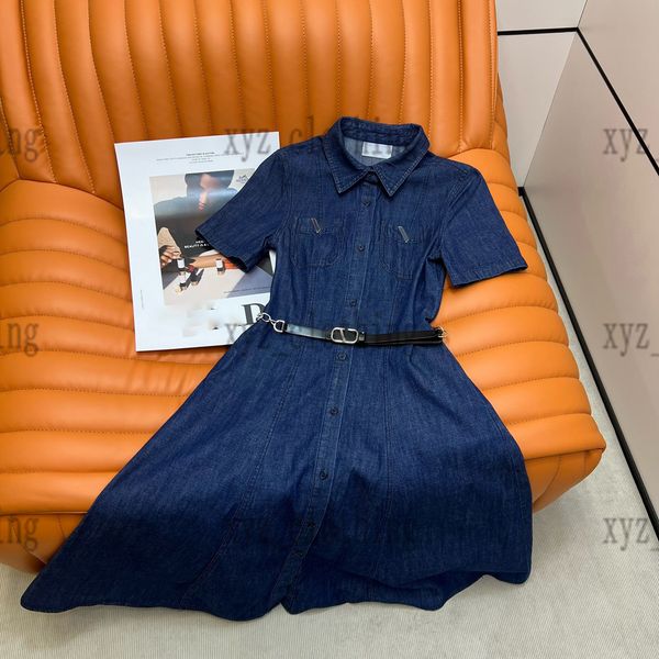 

summer skirts designer high-end womens jeans polo dresses females v-shaped metal buckle inlaid denim shorts loose polo t shirts dr xyz2023, Black;gray