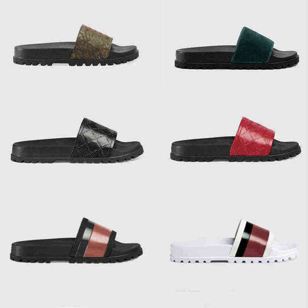 

slippers designer men women slides leather rubber sandal printing platform shoes fashion casual striped slipper with original box 35-48 d364, Black