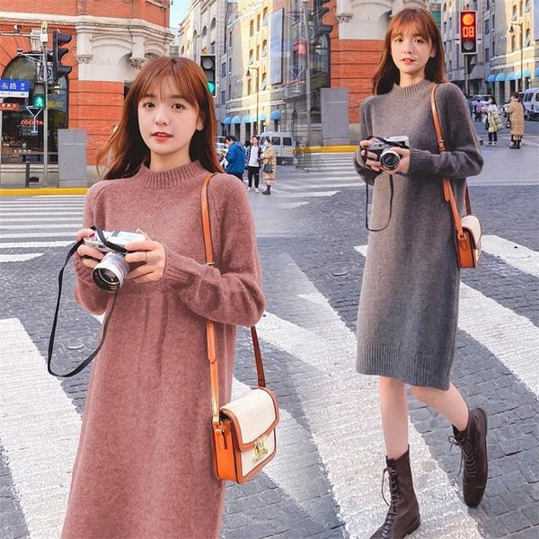 

jxmyy autumn and winter clothing products base sweater skirt loose and thin inner knit dress women 210412, Black;gray