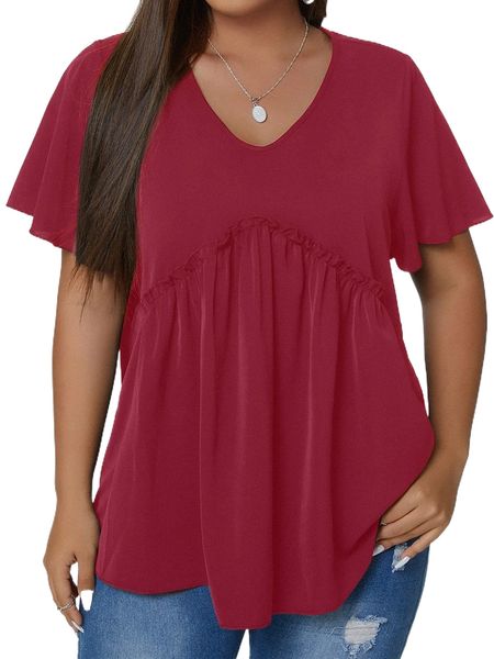 

plus frill trim flutter sleeve blouse d0ok#, Black