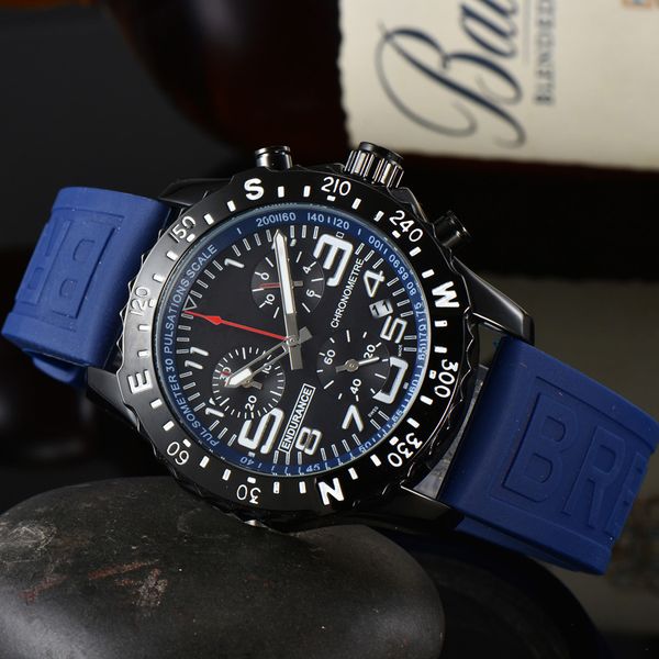 Brand Wrist Watches Luxo Qualidade Casual Esporte Homem Quartzo Calendário Multi-Função Silicone Relógio Relógio Militar BR01