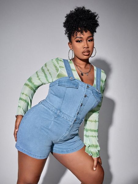 

plus flap detail button front denim overalls t6pe#, Black;white