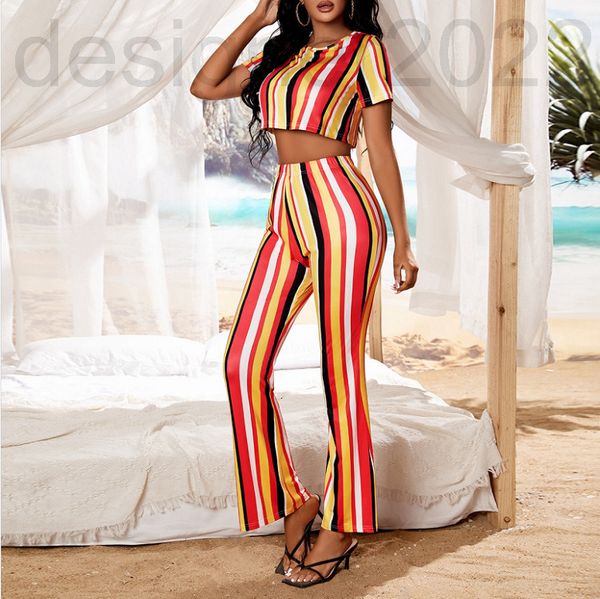 

women's jackets designer striped short sleeved wide leg pants set for women di1j, Black;brown