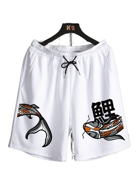 

romwe guys fish print shorts y0nu#, White;black