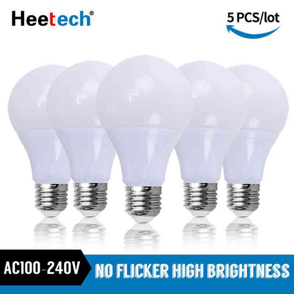 5pcs/lot e27 Светодиодные лампочки 3W 6W 9W 12W 15W 18W 21W Lamps Bombillas AC 110V 220V 240 В Lampada Светодиод Spotlight Light Cold/теплый белый H220428