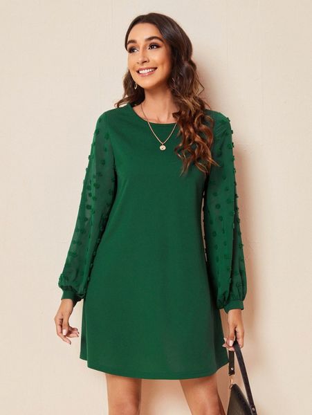 

swiss dot side solid dress 98sa#, Black;gray