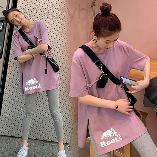 

women's t-shirt designer [65 / 35 combed cotton]summer short sleeved medium long loose half hip covering side split t-shirt r7td2022, White