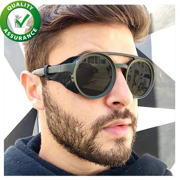 

retro round steampunk sunglasses women men vintage eyewear light plastic frame with leatherwear fashion accessories, White;black