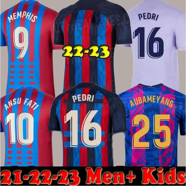 

camisetas de football mem phispedri adama auba soccer jersey ferran 21 22 23 ansu fati 2021 2022 2023 gavi f. de jong dest kit shirt men kid, Black;yellow