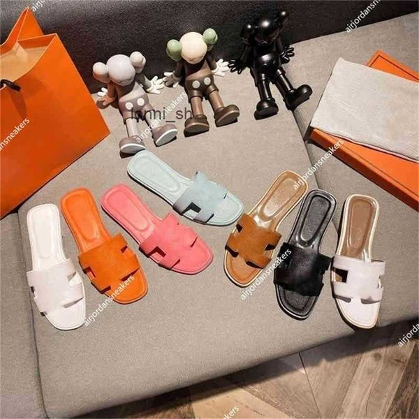 

trend herme slippers oran woman fashion shoes classics leather flat slides ladies beachawcz, Black