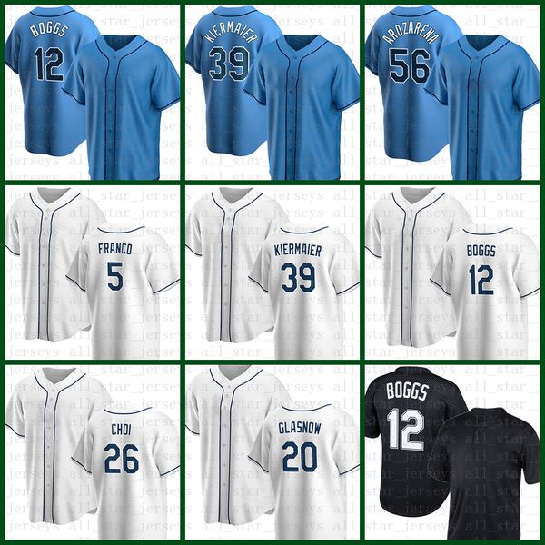 

tampa bay baseball jersey 39 kevin kiermaier wander franco wade boggs randy arozarena tyler glasnow corey kluber ji-man choi francisco mejia, Blue;black