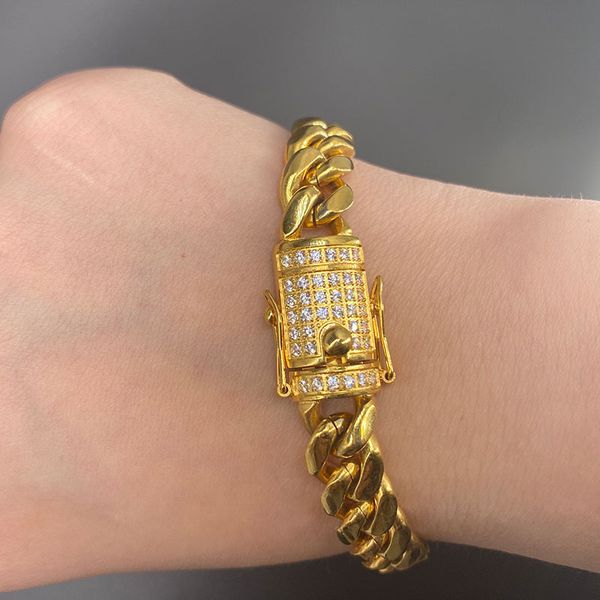 

jewelry hip hop cuba chain diamond titanium steel men's bracelet ins wind can be straight, Golden;silver