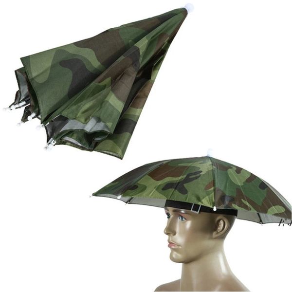 Portable chuva guarda-chuva chapéu dobrável outdoor sunshade à prova d 'água acampamento de pesca golfe jardinagem headwear camuflagem tampa cabeça cabeça jla13278