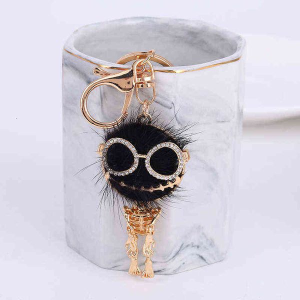 

key chain straight diamond skull shape pendant bag ring accories, Slivery;golden