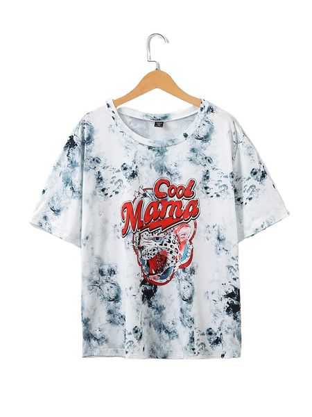 

plus tie dye letter & animal print tee 78ty#, Black