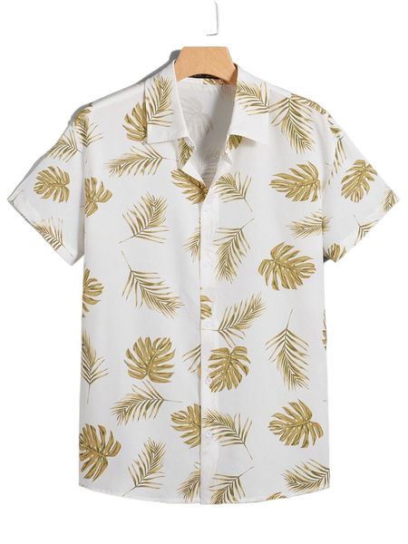 

men tropical print button through shirt 085u#, White;black