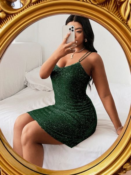 

plus sequin cami bodycon dress 63c0#, Black