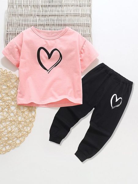 

toddler girls heart print tee with sweatpants she01, White